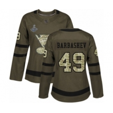 Women's St. Louis Blues #49 Ivan Barbashev Authentic Green Salute to Service 2019 Stanley Cup Champions Hockey Jersey