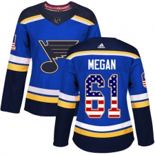 Women's Adidas St. Louis Blues #61 Wade Megan Authentic Blue USA Flag Fashion NHL Jersey