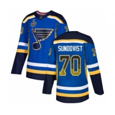 Men's St. Louis Blues #70 Oskar Sundqvist Authentic Blue Drift Fashion 2019 Stanley Cup Final Bound Hockey Jersey