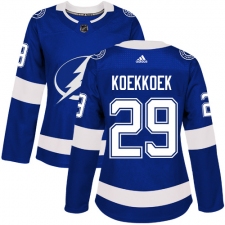 Women's Adidas Tampa Bay Lightning #29 Slater Koekkoek Authentic Royal Blue Home NHL Jersey