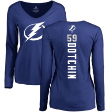 NHL Women's Adidas Tampa Bay Lightning #59 Jake Dotchin Royal Blue Backer V-Neck Long-Sleeve T-Shirt