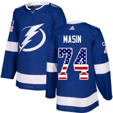 Men's Adidas Tampa Bay Lightning #74 Dominik Masin Authentic Blue USA Flag Fashion NHL Jersey