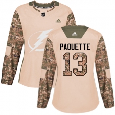 Women's Adidas Tampa Bay Lightning #13 Cedric Paquette Authentic Camo Veterans Day Practice NHL Jersey