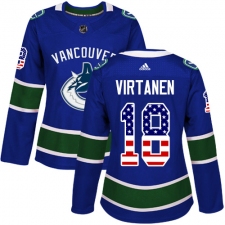 Women's Adidas Vancouver Canucks #18 Jake Virtanen Authentic Blue USA Flag Fashion NHL Jersey