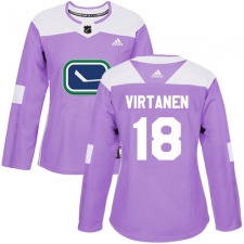 Women's Adidas Vancouver Canucks #18 Jake Virtanen Authentic Purple Fights Cancer Practice NHL Jersey