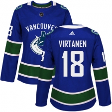 Women's Adidas Vancouver Canucks #18 Jake Virtanen Premier Blue Home NHL Jersey