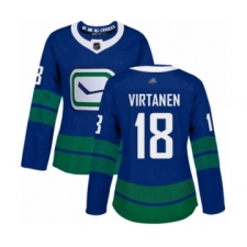 Women's Vancouver Canucks #18 Jake Virtanen Authentic Royal Blue Alternate Hockey Jersey