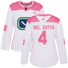 Women's Adidas Vancouver Canucks #4 Michael Del Zotto Authentic White/Pink Fashion NHL Jersey