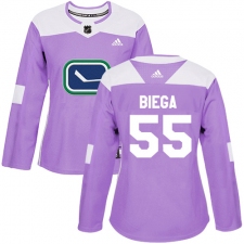Women's Adidas Vancouver Canucks #55 Alex Biega Authentic Purple Fights Cancer Practice NHL Jersey