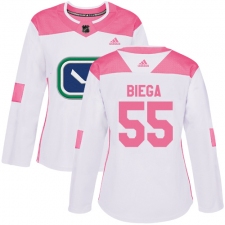 Women's Adidas Vancouver Canucks #55 Alex Biega Authentic White/Pink Fashion NHL Jersey