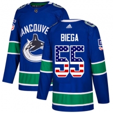 Youth Adidas Vancouver Canucks #55 Alex Biega Authentic Blue USA Flag Fashion NHL Jersey