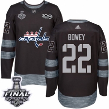 Men's Adidas Washington Capitals #22 Madison Bowey Authentic Black 1917-2017 100th Anniversary 2018 Stanley Cup Final NHL Jersey