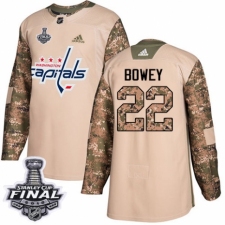 Men's Adidas Washington Capitals #22 Madison Bowey Authentic Camo Veterans Day Practice 2018 Stanley Cup Final NHL Jersey