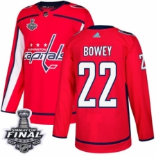 Men's Adidas Washington Capitals #22 Madison Bowey Authentic Red Home 2018 Stanley Cup Final NHL Jersey