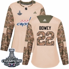 Women's Adidas Washington Capitals #22 Madison Bowey Authentic Camo Veterans Day Practice 2018 Stanley Cup Final Champions NHL Jersey