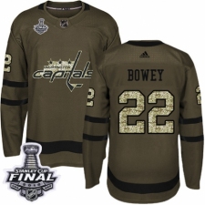 Youth Adidas Washington Capitals #22 Madison Bowey Authentic Green Salute to Service 2018 Stanley Cup Final NHL Jersey