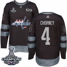 Men's Adidas Washington Capitals #4 Taylor Chorney Authentic Black 1917-2017 100th Anniversary 2018 Stanley Cup Final Champions NHL Jersey