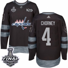 Men's Adidas Washington Capitals #4 Taylor Chorney Authentic Black 1917-2017 100th Anniversary 2018 Stanley Cup Final NHL Jersey