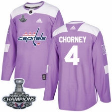 Men's Adidas Washington Capitals #4 Taylor Chorney Authentic Purple Fights Cancer Practice 2018 Stanley Cup Final Champions NHL Jersey