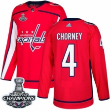 Men's Adidas Washington Capitals #4 Taylor Chorney Authentic Red Home 2018 Stanley Cup Final Champions NHL Jersey