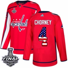 Men's Adidas Washington Capitals #4 Taylor Chorney Authentic Red USA Flag Fashion 2018 Stanley Cup Final NHL Jersey