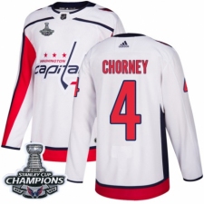 Men's Adidas Washington Capitals #4 Taylor Chorney Authentic White Away 2018 Stanley Cup Final Champions NHL Jersey