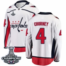Men's Washington Capitals #4 Taylor Chorney Fanatics Branded White Away Breakaway 2018 Stanley Cup Final Champions NHL Jersey