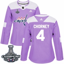 Women's Adidas Washington Capitals #4 Taylor Chorney Authentic Purple Fights Cancer Practice 2018 Stanley Cup Final Champions NHL Jersey