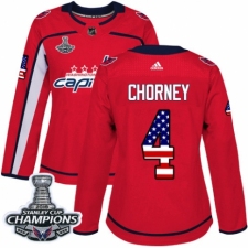 Women's Adidas Washington Capitals #4 Taylor Chorney Authentic Red USA Flag Fashion 2018 Stanley Cup Final Champions NHL Jersey