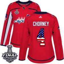 Women's Adidas Washington Capitals #4 Taylor Chorney Authentic Red USA Flag Fashion 2018 Stanley Cup Final NHL Jersey
