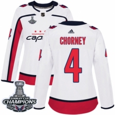 Women's Adidas Washington Capitals #4 Taylor Chorney Authentic White Away 2018 Stanley Cup Final Champions NHL Jersey