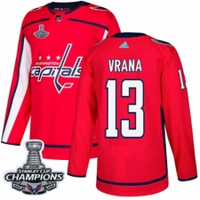 Men's Adidas Washington Capitals #13 Jakub Vrana Authentic Red Home 2018 Stanley Cup Final Champions NHL Jersey