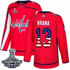 Men's Adidas Washington Capitals #13 Jakub Vrana Authentic Red USA Flag Fashion 2018 Stanley Cup Final Champions NHL Jersey
