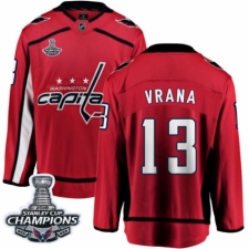 Men's Washington Capitals #13 Jakub Vrana Fanatics Branded Red Home Breakaway 2018 Stanley Cup Final Champions NHL Jersey