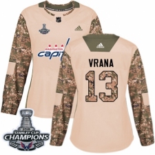 Women's Adidas Washington Capitals #13 Jakub Vrana Authentic Camo Veterans Day Practice 2018 Stanley Cup Final Champions NHL Jersey