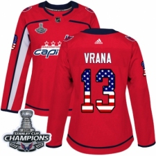 Women's Adidas Washington Capitals #13 Jakub Vrana Authentic Red USA Flag Fashion 2018 Stanley Cup Final Champions NHL Jersey