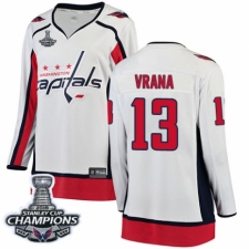 Women's Washington Capitals #13 Jakub Vrana Fanatics Branded White Away Breakaway 2018 Stanley Cup Final Champions NHL Jersey