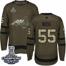 Men's Adidas Washington Capitals #55 Aaron Ness Authentic Green Salute to Service 2018 Stanley Cup Final Champions NHL Jersey