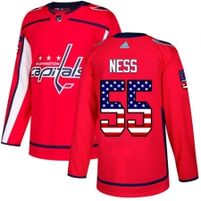 Men's Adidas Washington Capitals #55 Aaron Ness Authentic Red USA Flag Fashion NHL Jersey