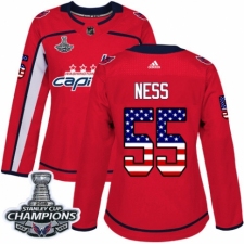 Women's Adidas Washington Capitals #55 Aaron Ness Authentic Red USA Flag Fashion 2018 Stanley Cup Final Champions NHL Jersey