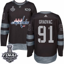 Men's Adidas Washington Capitals #91 Tyler Graovac Authentic Black 1917-2017 100th Anniversary 2018 Stanley Cup Final NHL Jersey