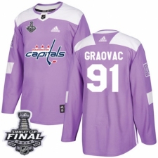 Men's Adidas Washington Capitals #91 Tyler Graovac Authentic Purple Fights Cancer Practice 2018 Stanley Cup Final NHL Jersey