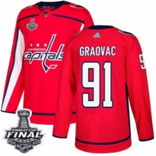 Men's Adidas Washington Capitals #91 Tyler Graovac Authentic Red Home 2018 Stanley Cup Final NHL Jersey