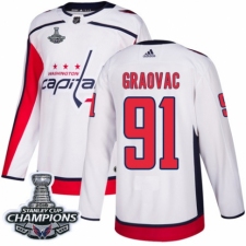 Men's Adidas Washington Capitals #91 Tyler Graovac Authentic White Away 2018 Stanley Cup Final Champions NHL Jersey