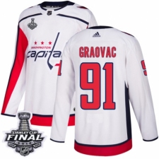 Men's Adidas Washington Capitals #91 Tyler Graovac Authentic White Away 2018 Stanley Cup Final NHL Jersey