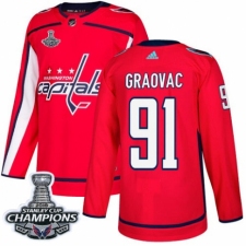 Men's Adidas Washington Capitals #91 Tyler Graovac Premier Red Home 2018 Stanley Cup Final Champions NHL Jersey