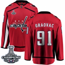 Men's Washington Capitals #91 Tyler Graovac Fanatics Branded Red Home Breakaway 2018 Stanley Cup Final Champions NHL Jersey