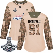 Women's Adidas Washington Capitals #91 Tyler Graovac Authentic Camo Veterans Day Practice 2018 Stanley Cup Final Champions NHL Jersey