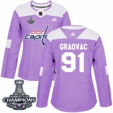 Women's Adidas Washington Capitals #91 Tyler Graovac Authentic Purple Fights Cancer Practice 2018 Stanley Cup Final Champions NHL Jersey