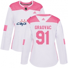 Women's Adidas Washington Capitals #91 Tyler Graovac Authentic White/Pink Fashion NHL Jersey